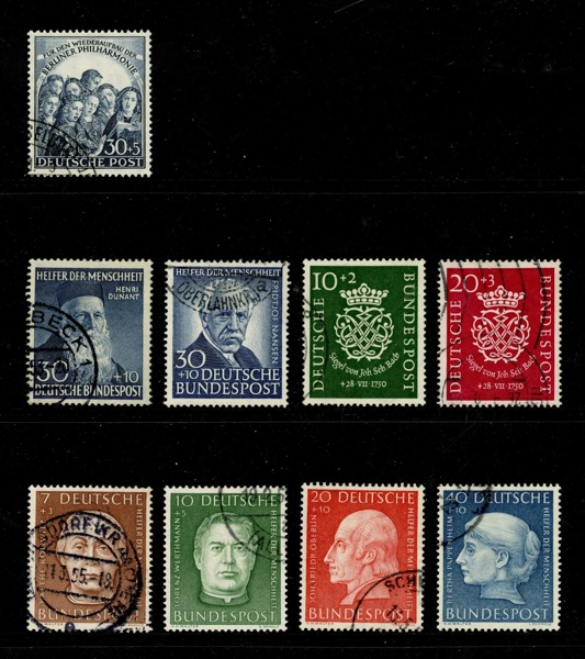 TYSKLAND/BERLIN+BUND. Lot med nio bättre stämplade märken. Mi € 400