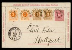 kB4, tilläggsfrankerat med totalt 8 öre, sänt till Tyskland. Stämplat PKXP No 67 5.2.1892