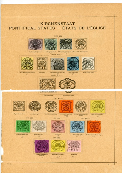 KYRKOSTATEN. Lot äldre märken på albumblad, utan garanti.