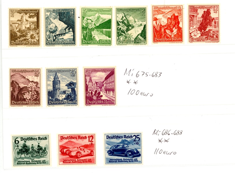 TYSKLAND/REICH. Mi675-83 och 686-88. Två bättre postfriska serier. Mi € 210