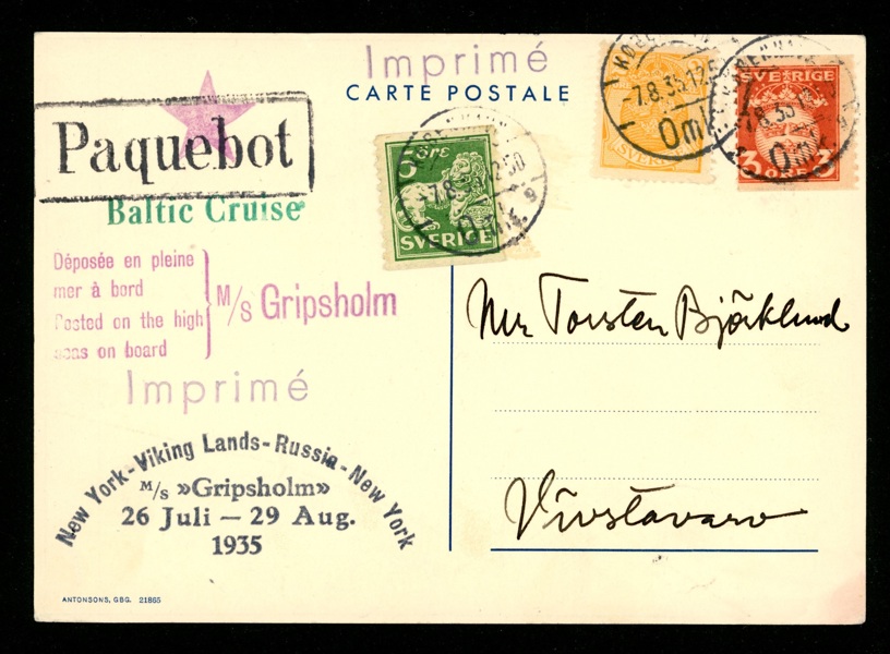 Kort från M/S Gripsholms "Baltic cruise" 1935