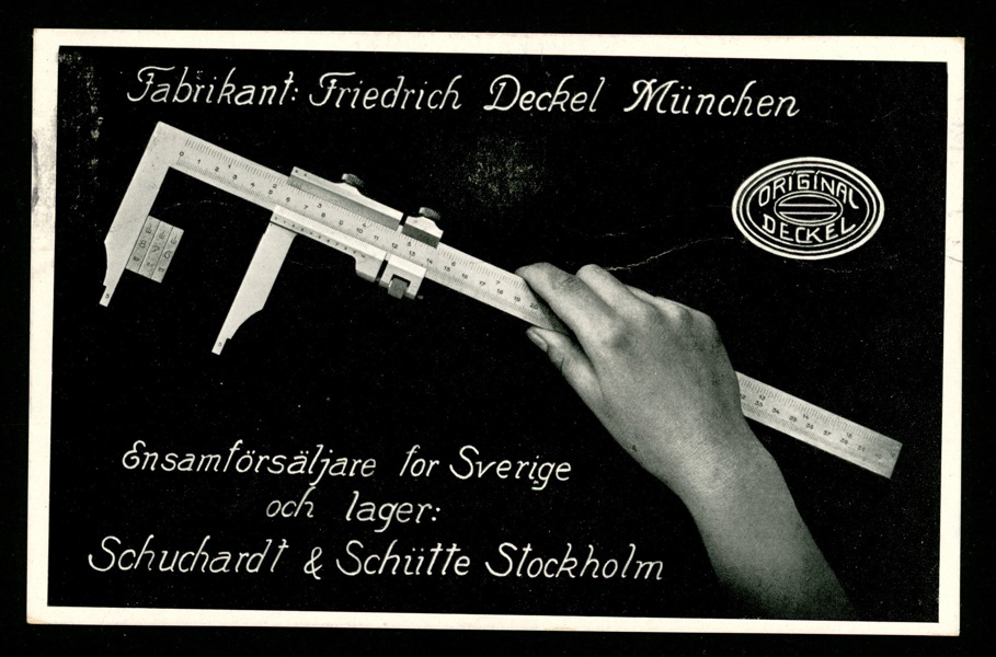 Reklamvykort Deckel-skjutmått, postgånget -28