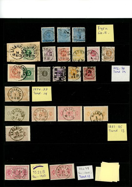 Parti vapen-ringtyp på sju visirblad. Bland annat många vackra stämplar, även en del bättre märken som tre ex 4 sk bco. En del märken med defekter, bör besiktigas. Hela partiet skannat. Lågt utrop.