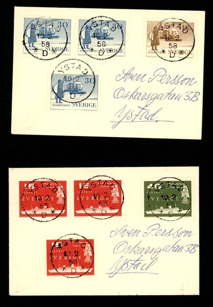 F488-91. Kpl serier på praktstämplade brev YSTAD 10.2.58