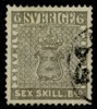 F3a3. Sex sk bco. Perfekt centrering. Vikt hörntand, signerat Sjöman. Nyanserat och sign O.P.