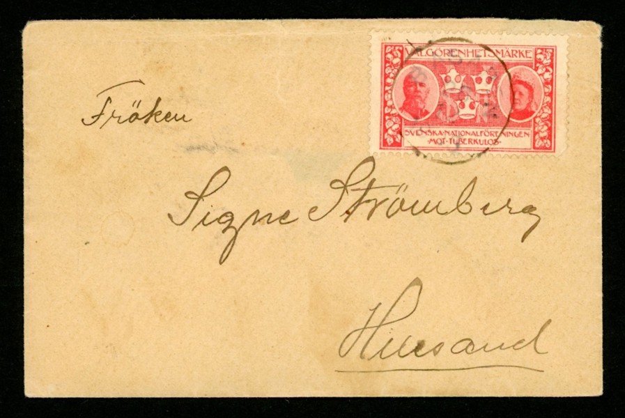 BASARPOST. Trevligt litet kuvert "frankerat" med välgörenhetsmärke, som stämplats BASAREN 26.12.1905, med adressat i Hillsand.