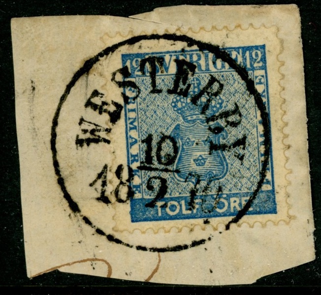 F9. WESTERBY 10.2.1870. Vacker stämpel på klipp.