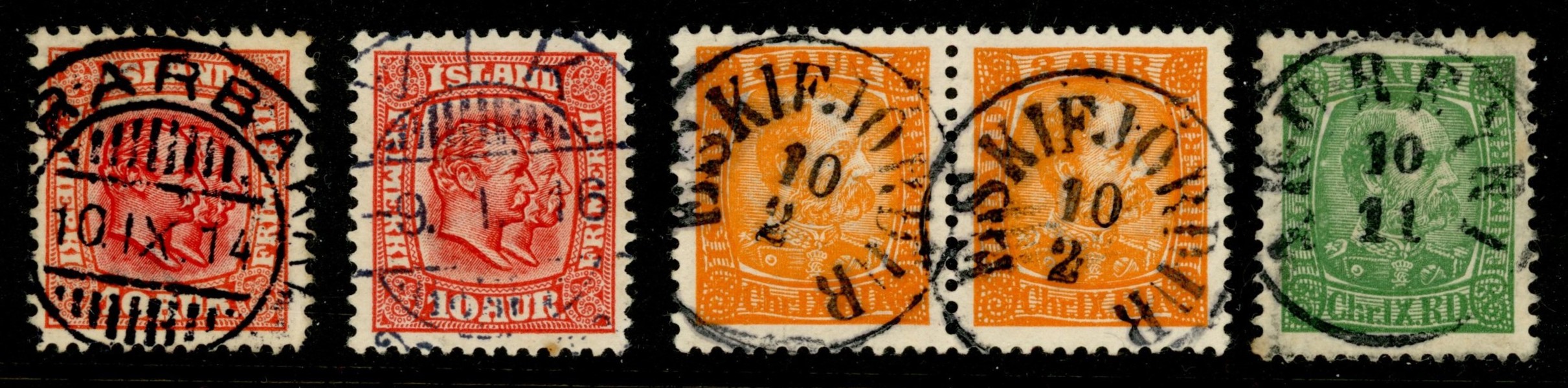 Lot prakt-lyxstämplar, bl.a. ett par av 3 aur orange.