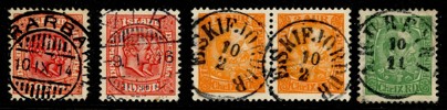 Lot prakt-lyxstämplar, bl.a. ett par av 3 aur orange.