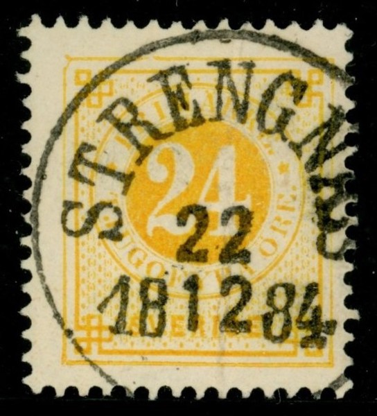 F34. STRENGNÄS 22.12.1884. Vackert ex!