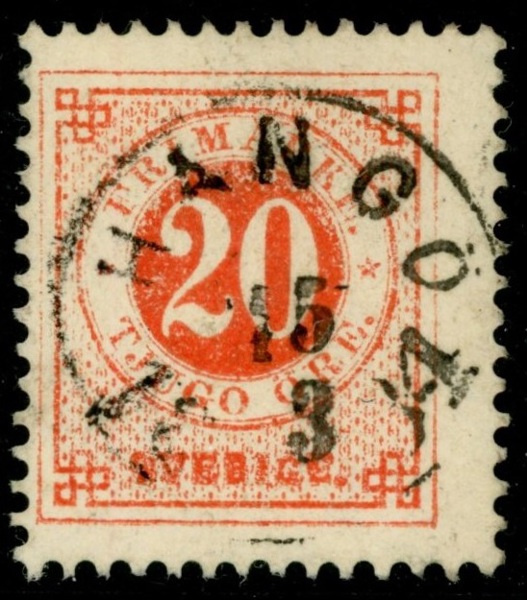 F33. Finsk stämpel HANGÖ 15.3.1884 i prakt-lyx!