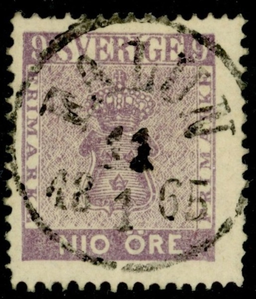 F8. FALUN 11.1.1865. Kt upptill. Vackert lyxstämplat märke.
