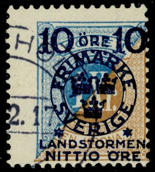 F124. Stämplat ex av högvalören 1 kr. F 3500 kr