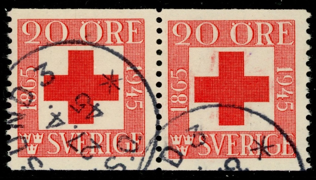 F358Av. Två märken i par, höger ex med variant "skuggning runt korset"