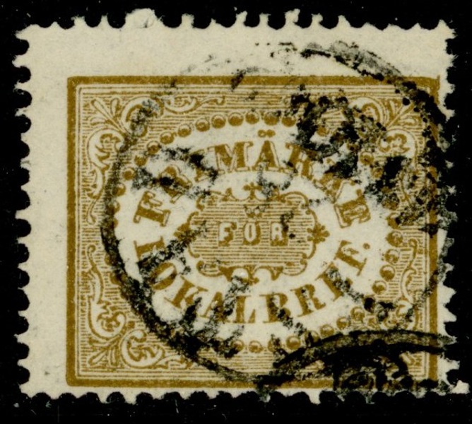 F13a. Fräscht ex stämplat YSTAD 28.10.1862. Troligen en ovanlig stämpel på lokalmärkena.