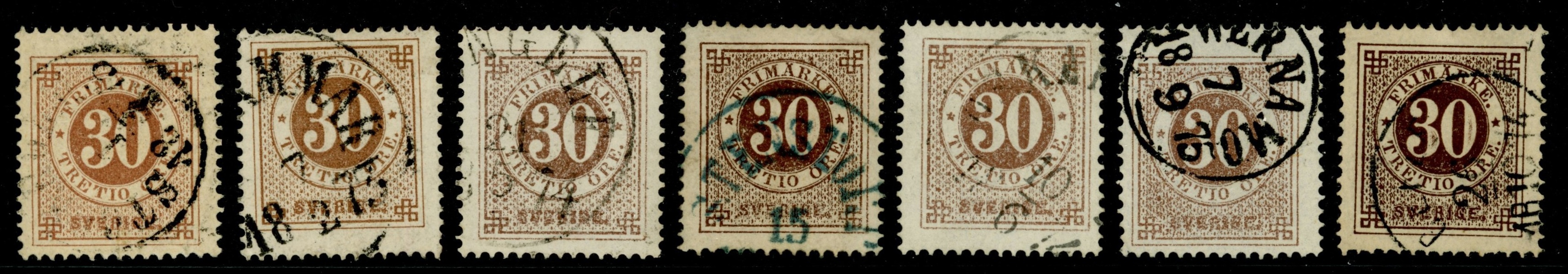 F25. Lot sju fräscha märken, flera olika nyanser.