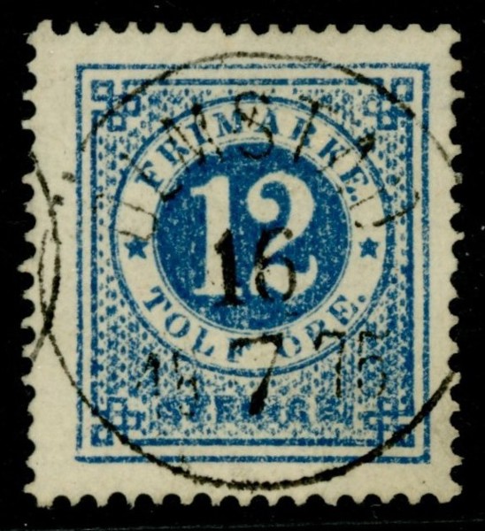 F21. ÖLMSTAD 16.7.1875. Svår stämpel.