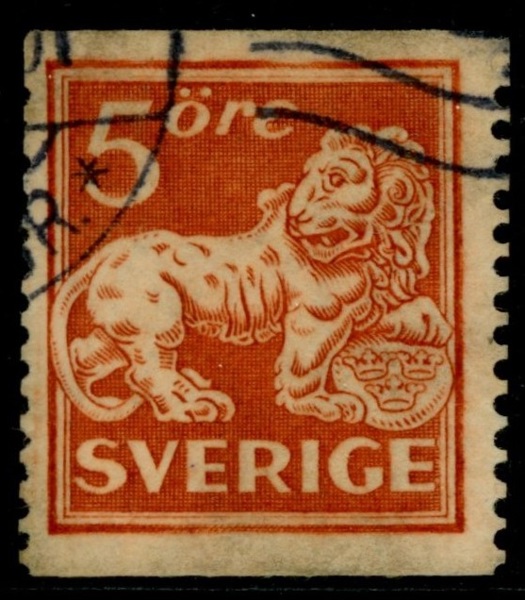 F142Ecz. Stämplat fräscht ex av denna bandmärkesraritet, tydligt vm. F 19000 kr (Stämpelsvärta i övre högra hörnet)