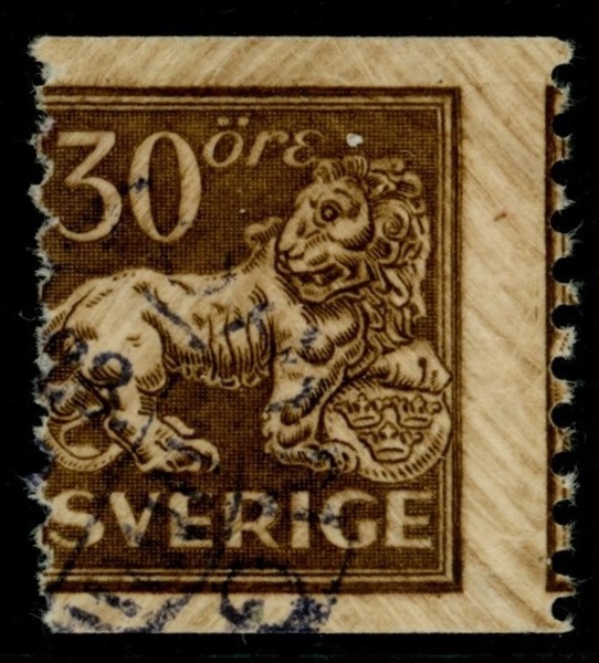 F148Acx. Intressant kraftigt snedcentrerat ex med tigrerat tryck.