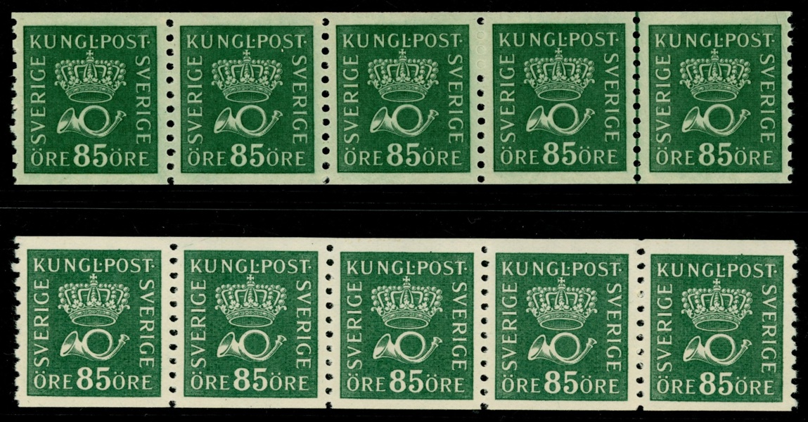 F166 a2-ppr resp a3-ppr. Två postfriska 5-strip, prakt-lyx. F 1750 kr+