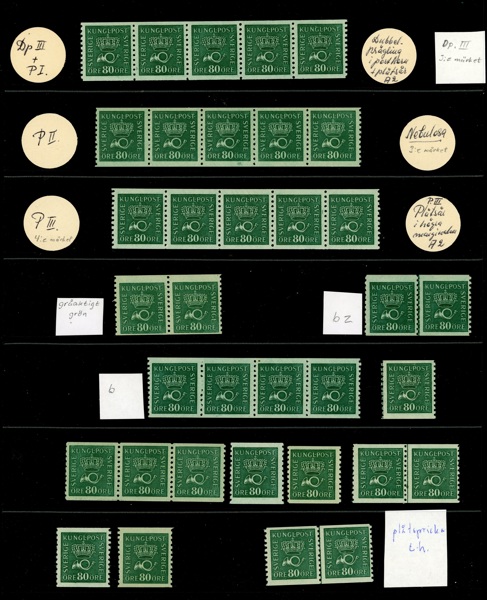 F165. Specialstudie mest xx med flera varianter, papper/vm osv. Bl.a. par (ett ex xx) av 165c gråaktigt grön. 