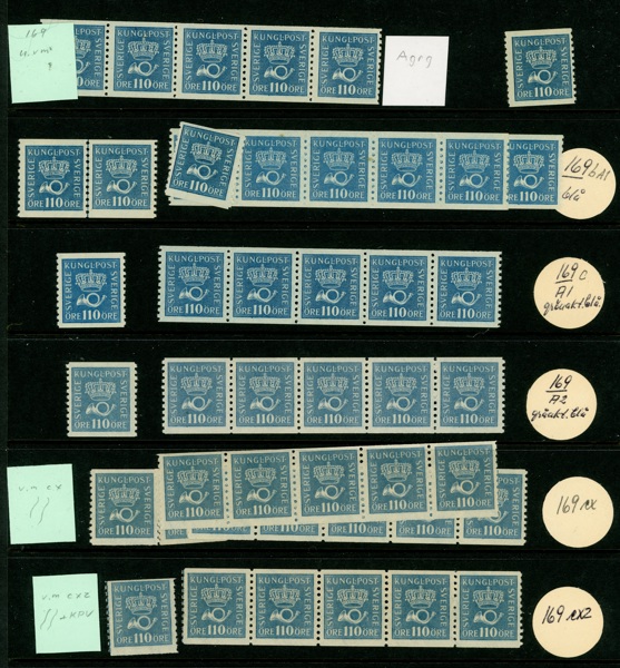 F169. Studielot med olika papper, mest xx inkl flera trevliga 5-strip.