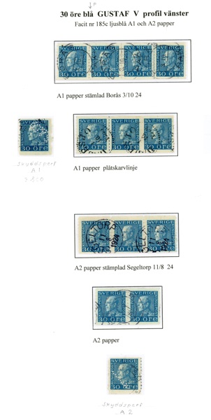 F185c "ljusblå". Liten studie av denna bättre nyans med 14 märken, två med skyddsperforering. F 14x 600 kr = 8400 kr