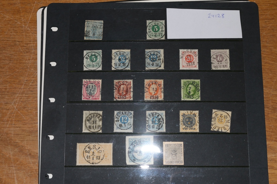 Stämplat parti på 18 visirblad sk bco-halvmodernt med många fina stämplar och några lite bättre märken, nyanser m.m. Blandad kvalitet. 