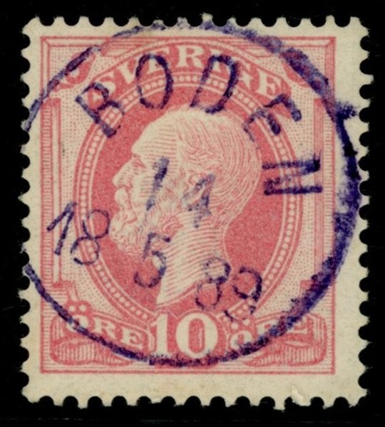 F45. VIOLETT stämpel BODEN 14.5.1889