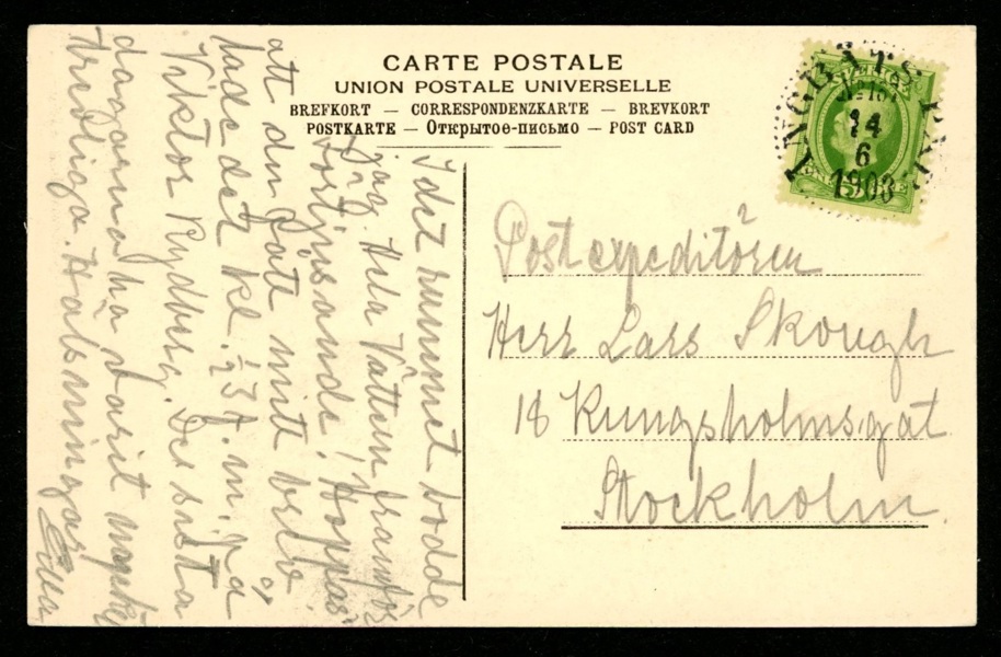 Ovanlig stämpel på vykort: ÅNGBÅTS PXP 167 14.6.1903. Praktavtryck. Postal 150 kr
