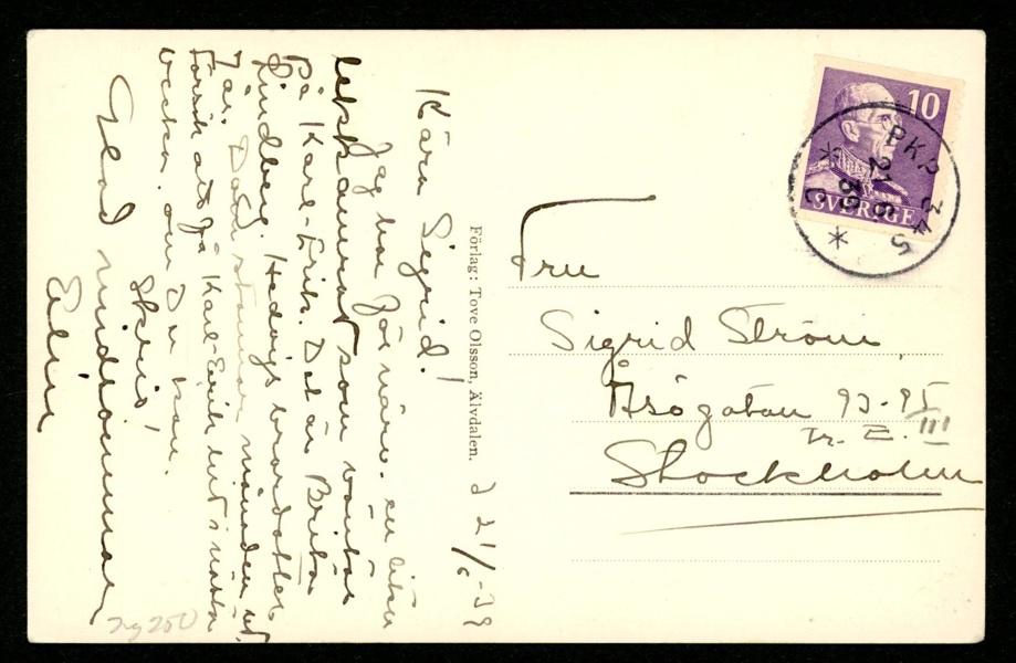 Ovanlig stämpel på vykort: PKP 345 C 21.6.39. Postal 250 kr