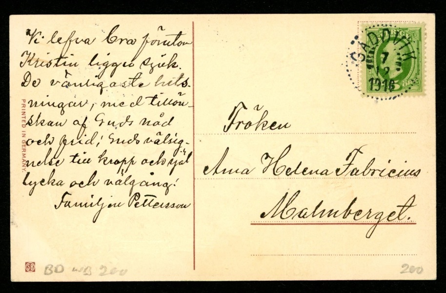 Ovanlig stämpel på vykort: GÄDDVIK 7.12.1910. Postal 200 kr