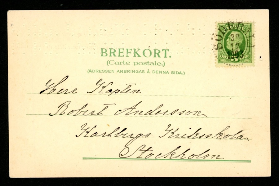 SÖDERALA 30.12.1903 i lyxavtryck på vykort med BLINDSKRIFT.