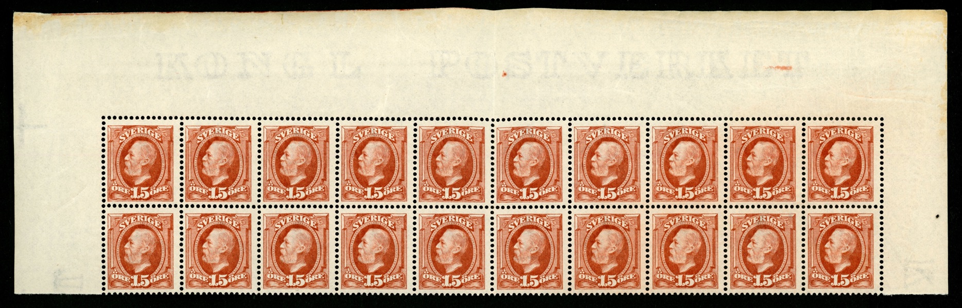 F55. Postfriskt 20-block (vikt på mitten till 10-block). Ovanlig enhet. F 14000 kr