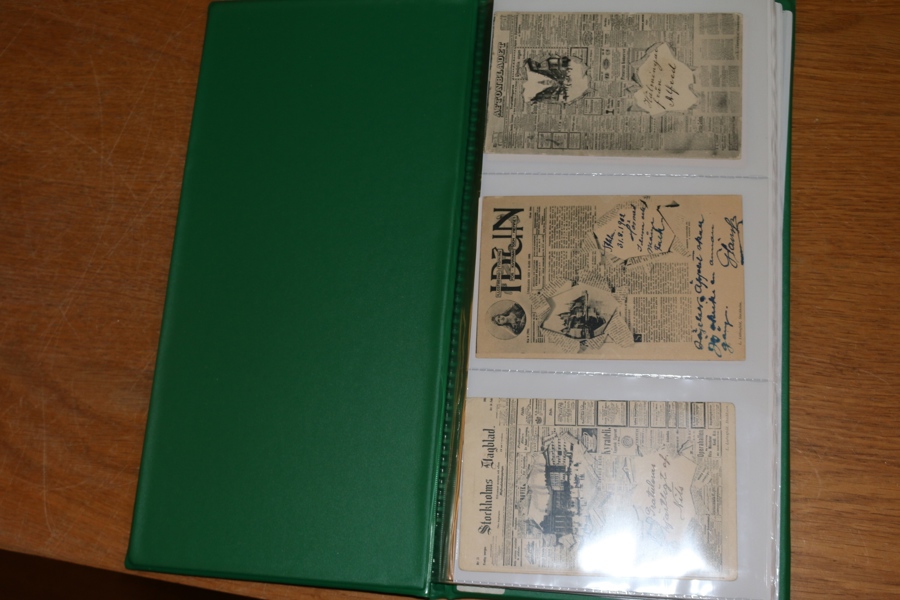 Album med 41 äldre vykort, till stor del något "bättre" kort. Bl.a. tre tidningskort, fyra stk OS-1912-relaterade, några på enstöringar i glesbygden etc. Alla kort avbildade.