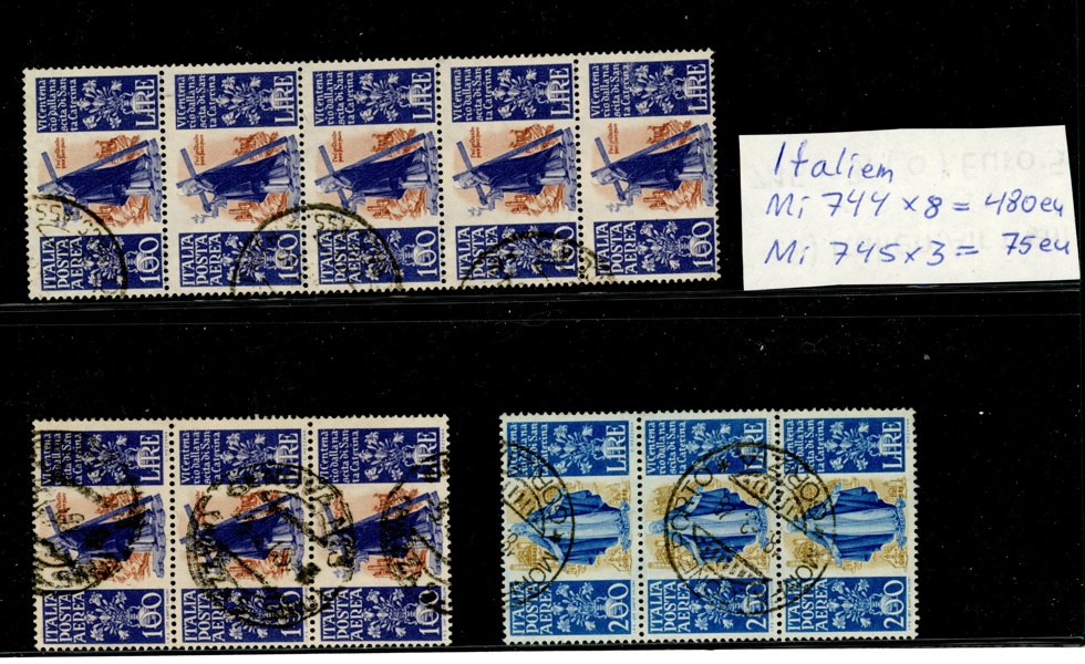 ITALIEN. Mi744+745 luftpostmärken i stpl enheter. Mi € 555 allt räknat.