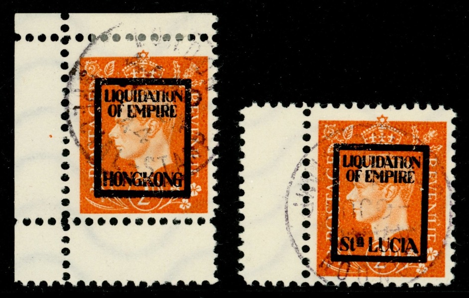 TYSKLAND/REICH. Propagandaförfalskningar Mi IV "LIQUIDATION OF EMPIRE" på utgåvor för Hongkong och St Lucia.