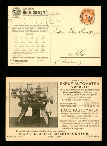 Två reklamkort enligt bild. Smärre hörnveck.