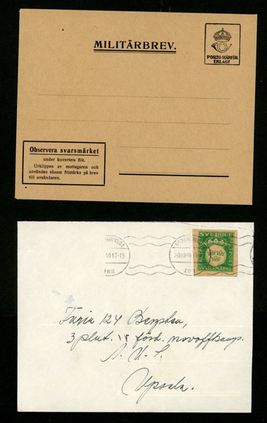 M1+M8. Obeg helt kuvert M1 samt svarsbrev med M8.