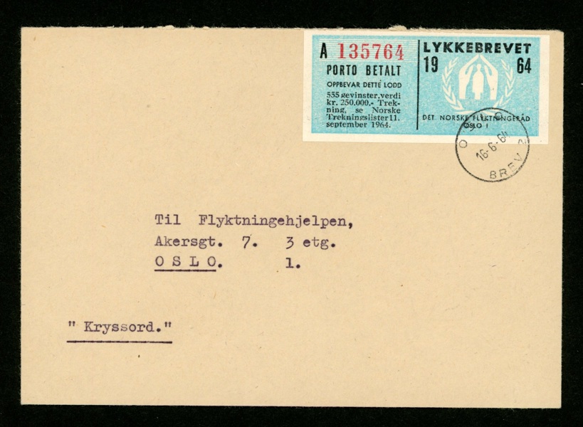 Lykkebrevet. På fräscht brev stpl OSLO 16.6.64
