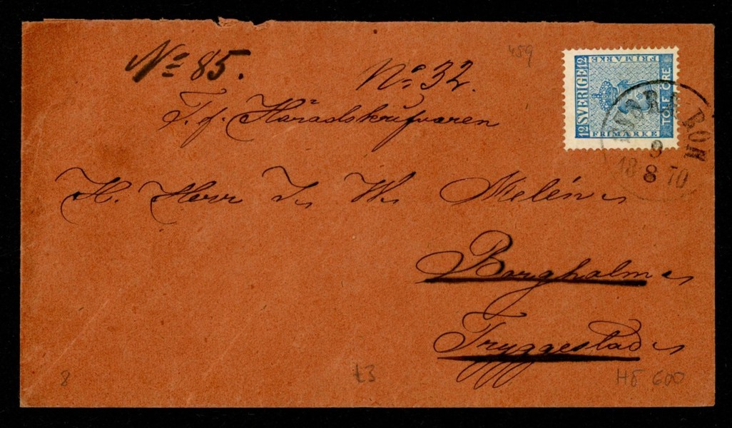 F9. STORA RÖR 9.8.1870 på brev till Borgholm. Postal 800 kr