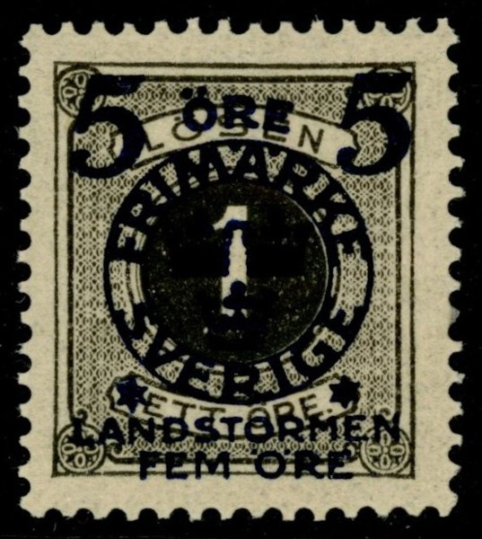 F115. Postfriskt ex i praktcentrering. En tunn tand t.h.