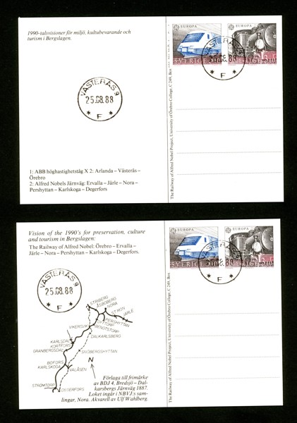 F1519-20. 25.8.88. Lot med två olika FDC/maximikort stämplade VÄSTERÅS 9 25.08.88.