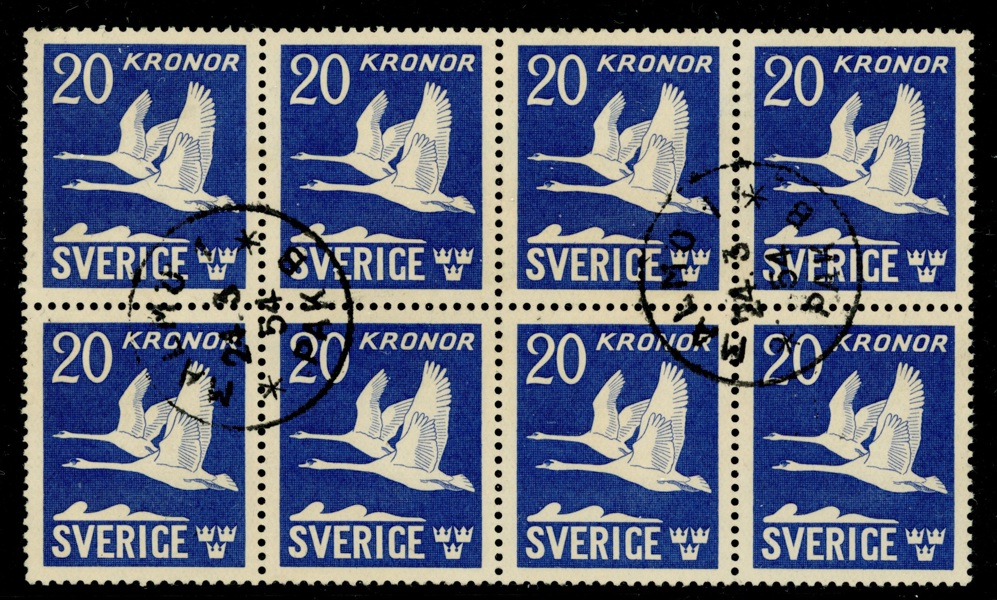 F337C. Stämplat 8-block MALMÖ 1 24.3.54