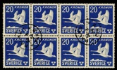 F337C. Stämplat 8-block MALMÖ 1 24.3.54