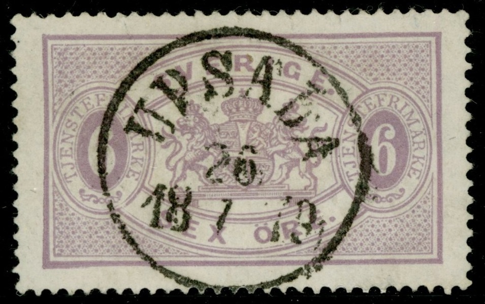 Tj4. UPSALA 26.7.1879. Minimalt lagat riss upptill, men ett ovanligt vackert märke!