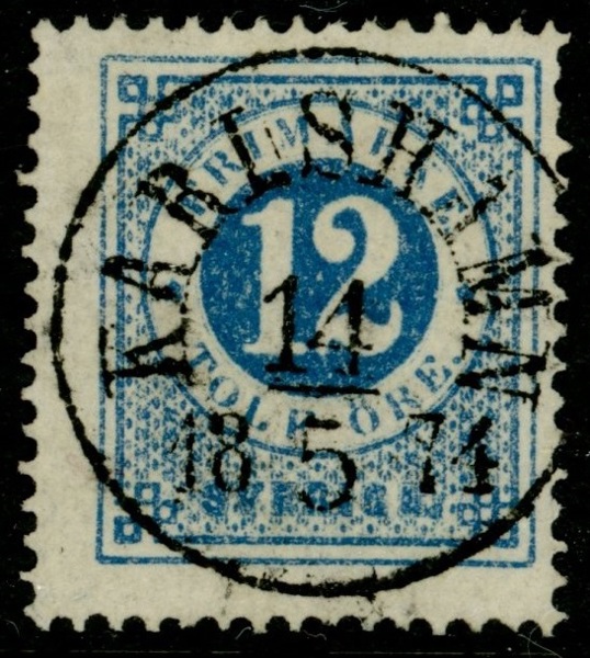 F21. KARLSHAMN 14.5.1874. Vackert stämplat ex (ett par ngt ktt)