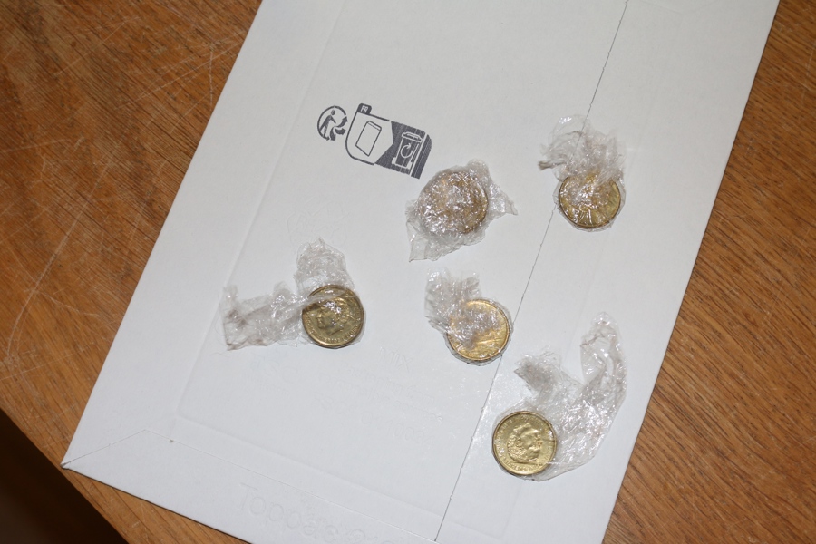 10 kr 1991 med omvänt huvud. Lot med 5 stycken mynt av denna populära variant. Kv 01