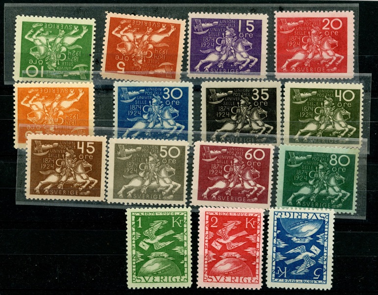 F211-25. Mest postfrisk serie UPU 1924. Rättvända är postfriska. Högt kv.