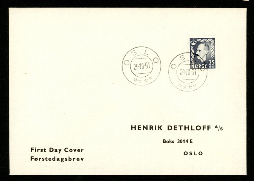 F390. FDC OSLO 24.10.51. Sällsynt, Facit 5000 kr